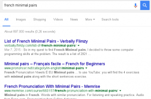 I hold the top spot on Google for 'French minimal pairs'